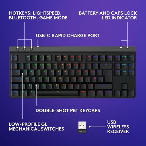 Logitech G515, TKL LIGHTSPEED Low-Profile Wireless Gaming Keyboard Tactile Switch