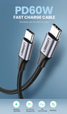 UGREEN US261, USB-C to USB-C Round Cable Nickel Plating Aluminum Shell 1m - Gray & Black