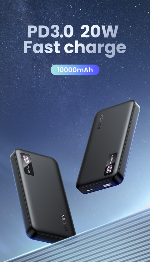 UGREEN 10000mAh PD-20W Two-way Fast Charging Power Bank Black PB311