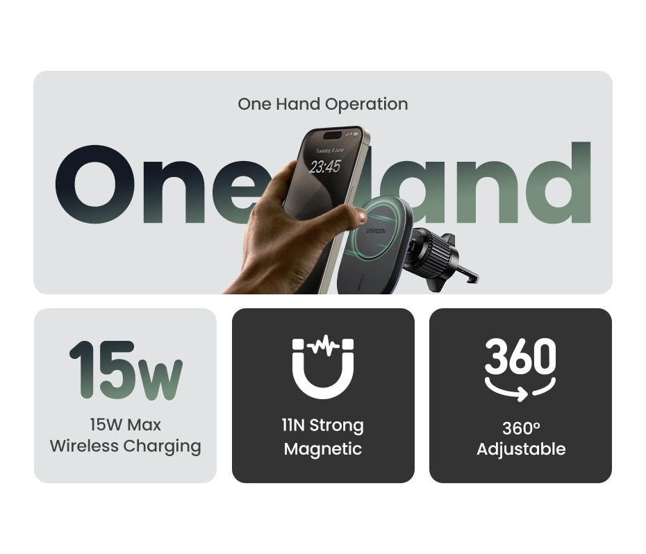 UGREEN CD345, Magnetic Car Wireless Charger 15W - Black