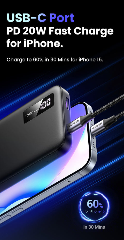 UGREEN 10000mAh PD-20W Two-way Fast Charging Power Bank Black PB311