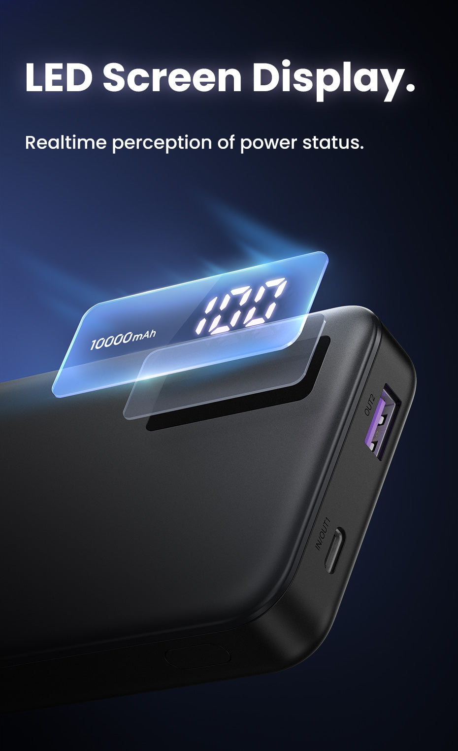 UGREEN 10000mAh PD-20W Two-way Fast Charging Power Bank Black PB311