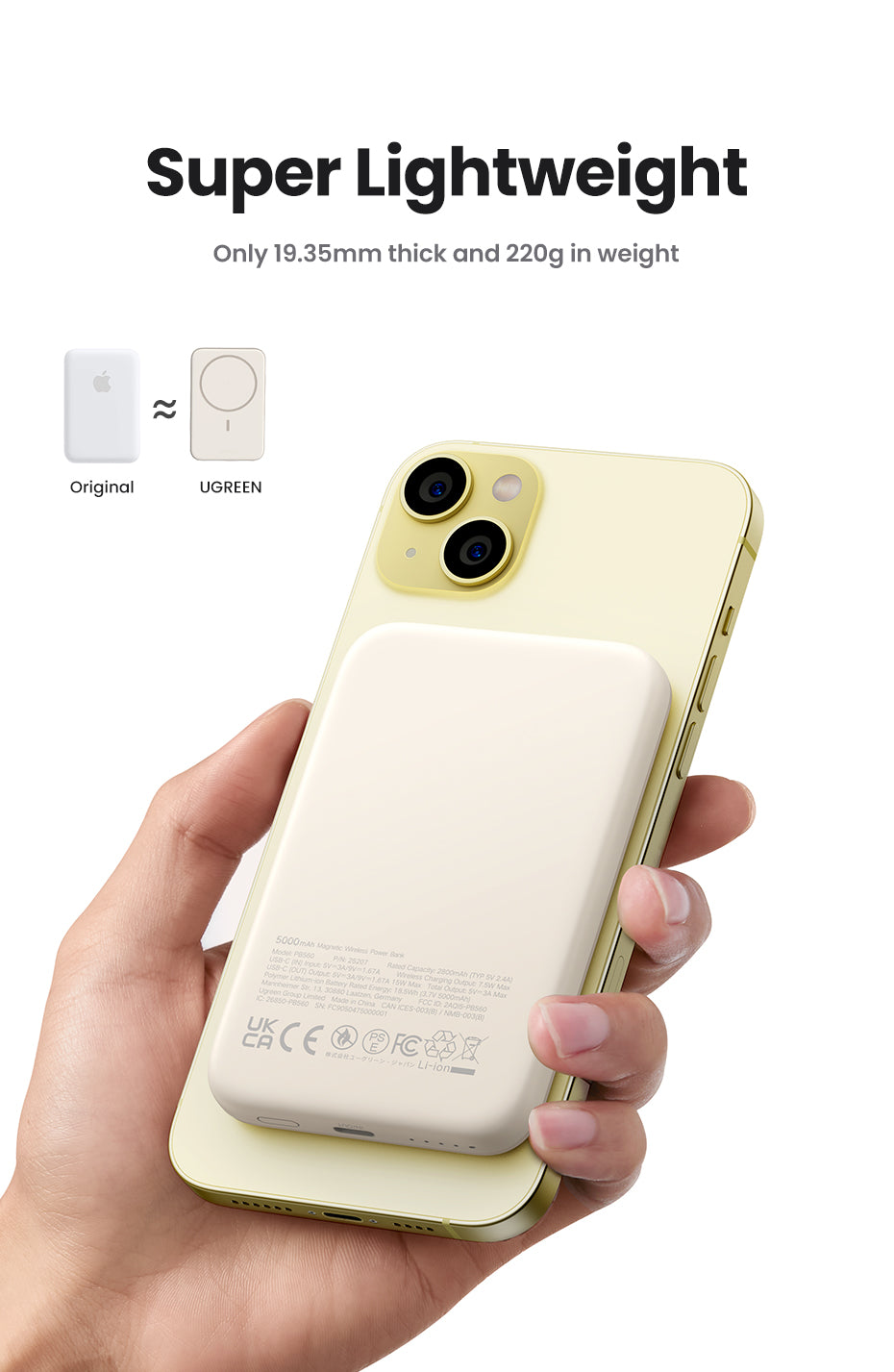UGREEN 10000mAh PD-20W Magnetic Wireless15W Power Bank Beige PB561
