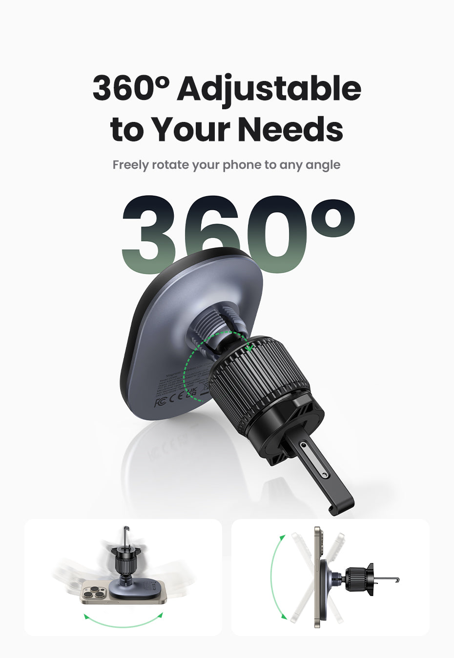 UGREEN CD345, Magnetic Car Wireless Charger 15W - Black