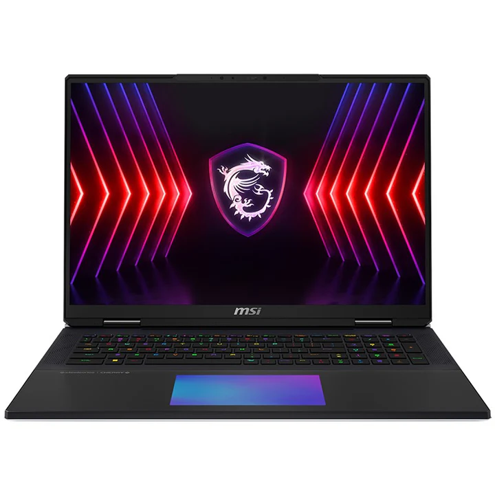 كمبيوتر محمول للألعاب MSI Titan 18 HX A14VIG مقاس 18 بوصة UHD+، 120 هرتز، وحدة معالجة مركزية i9-14900HX، GeForce RTX 4090 16 جيجابايت، ذاكرة وصول عشوائي 128 جيجابايت DDR5