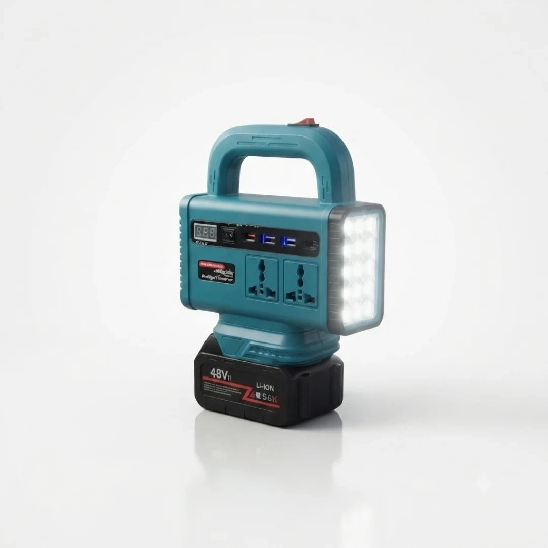 Compact 150W Portable Power Station with 68V Detachable Lithium Battery, Dual AC Outlets, 3 USB-A Ports