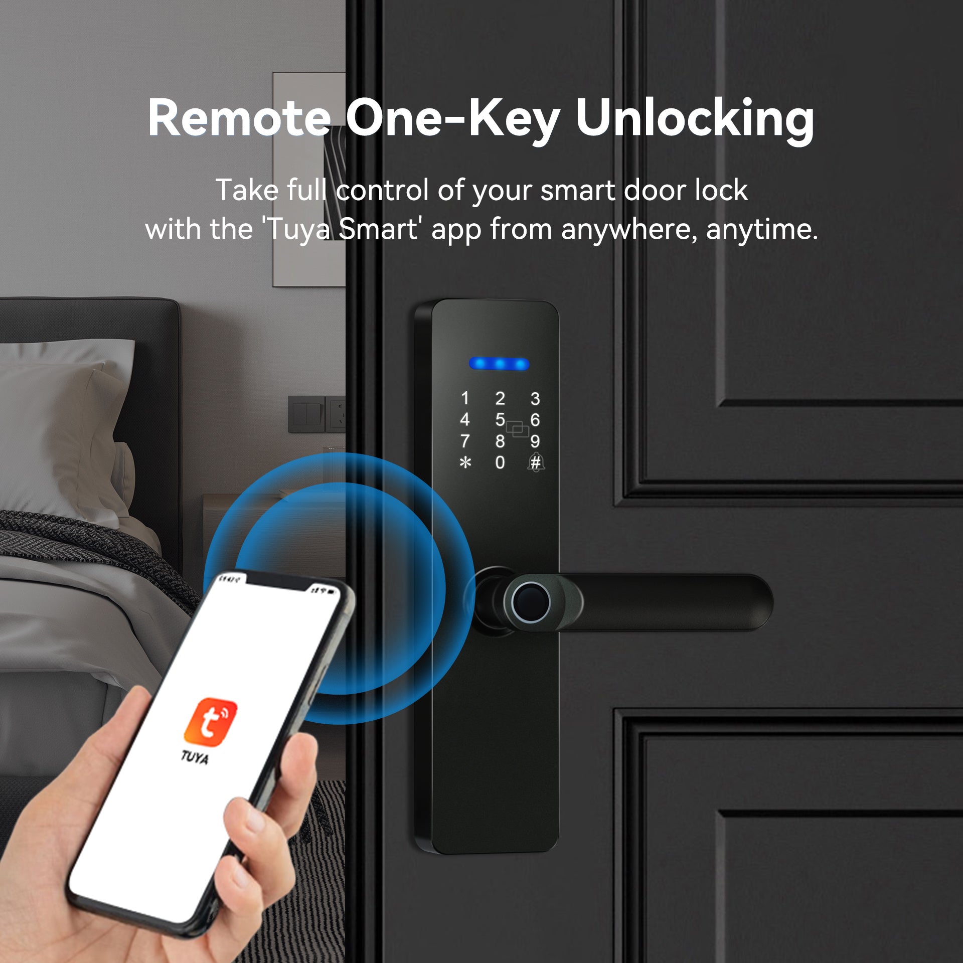 غوبيتا N003، قفل ذكي واي فاي TUYA للأبواب الخشبية مع بصمة الإصبع وRFID ورمز المرور
