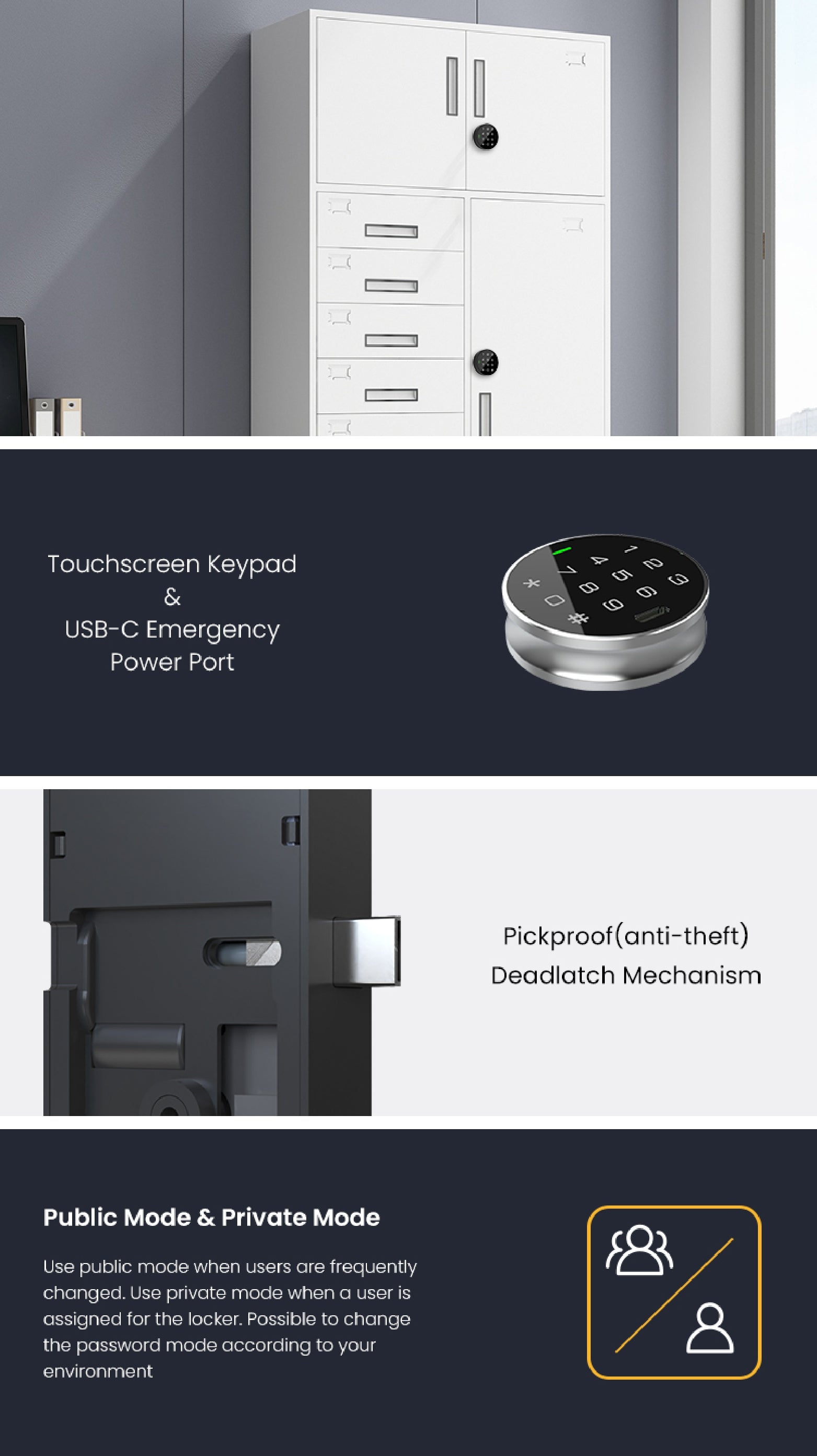 Gopeta E60CT, Smart Locker and Cabinet Lock with Touchscreen, Card & Passcode Access