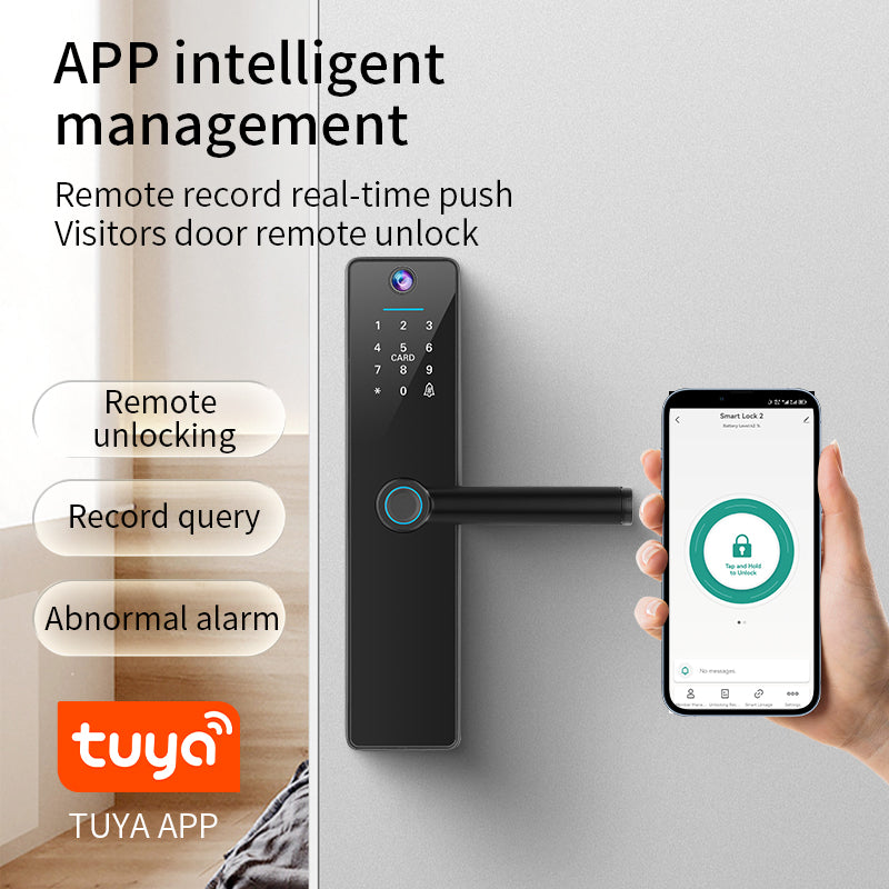 غوبيتا FY16، قفل ذكي واي فاي TUYA مع كاميرا للأبواب الخشبية، بصمة الإصبع، RFID والتحكم عبر التطبيق