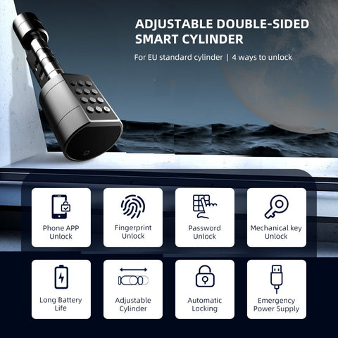 غوبيتا، قفل أسطواني ذكي للأبواب الخشبية مع تطبيق TUYA بلوتوث، بصمة الإصبع، البطاقة ورمز المرور