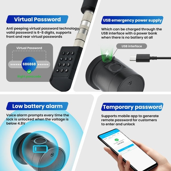 غوبيتا، قفل أسطواني ذكي للأبواب الخشبية مع تطبيق TUYA بلوتوث، بصمة الإصبع، البطاقة ورمز المرور