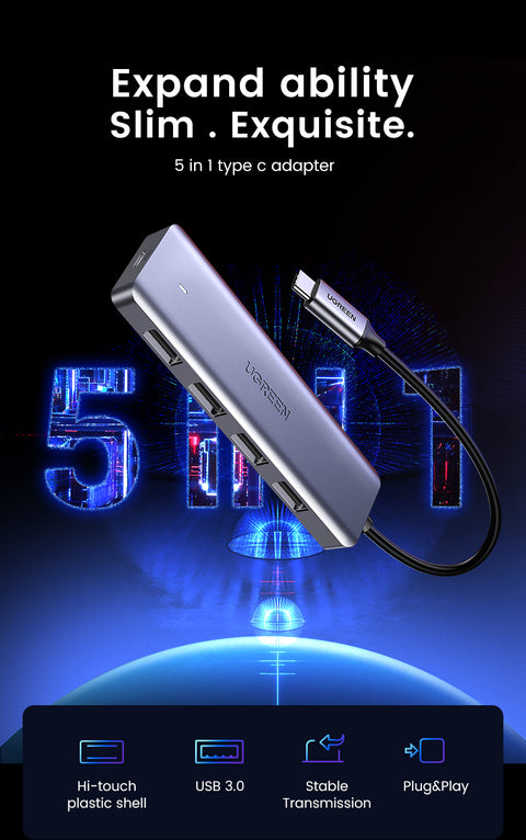 UGREEN CM219, 4-Port USB3.0 Hub with USB-C Power Supply