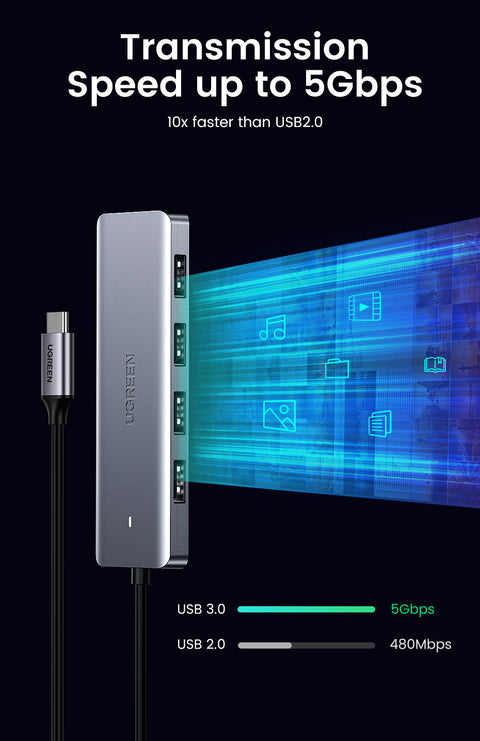 UGREEN CM219, 4-Port USB3.0 Hub with USB-C Power Supply