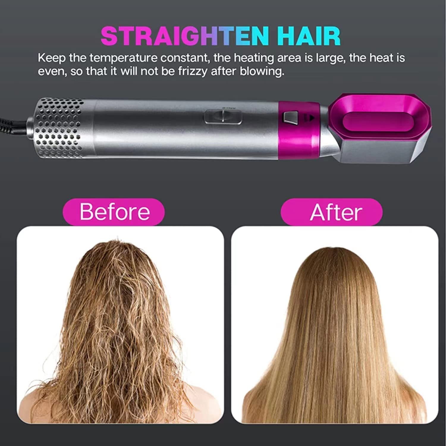 5 In 1 Hair Rotating Hair Dryer Hair Straightener Comb Curling Brush 5 interchangeable barrels