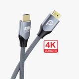 كابل Powero+ Visual HDMI إلى HDMI بدقة 4K ومضفّر بطول 3m - رمادي