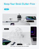 شاحن أنكر 112 واط 6 منافذ GaN – محطة شحن مكتبية 3 USB-C و3 USB-A (أسود)