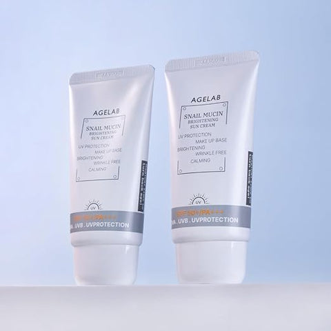 AgeLab Snail Mucin Brightening Sun Cream SPF 50+ PA+++ | Korean Skincare | Anti-Aging, Hydrating, & Whitening Sunscreen | Non-Greasy, No White Cast, All Skin Types Sensitive Skin Safe | 70ml