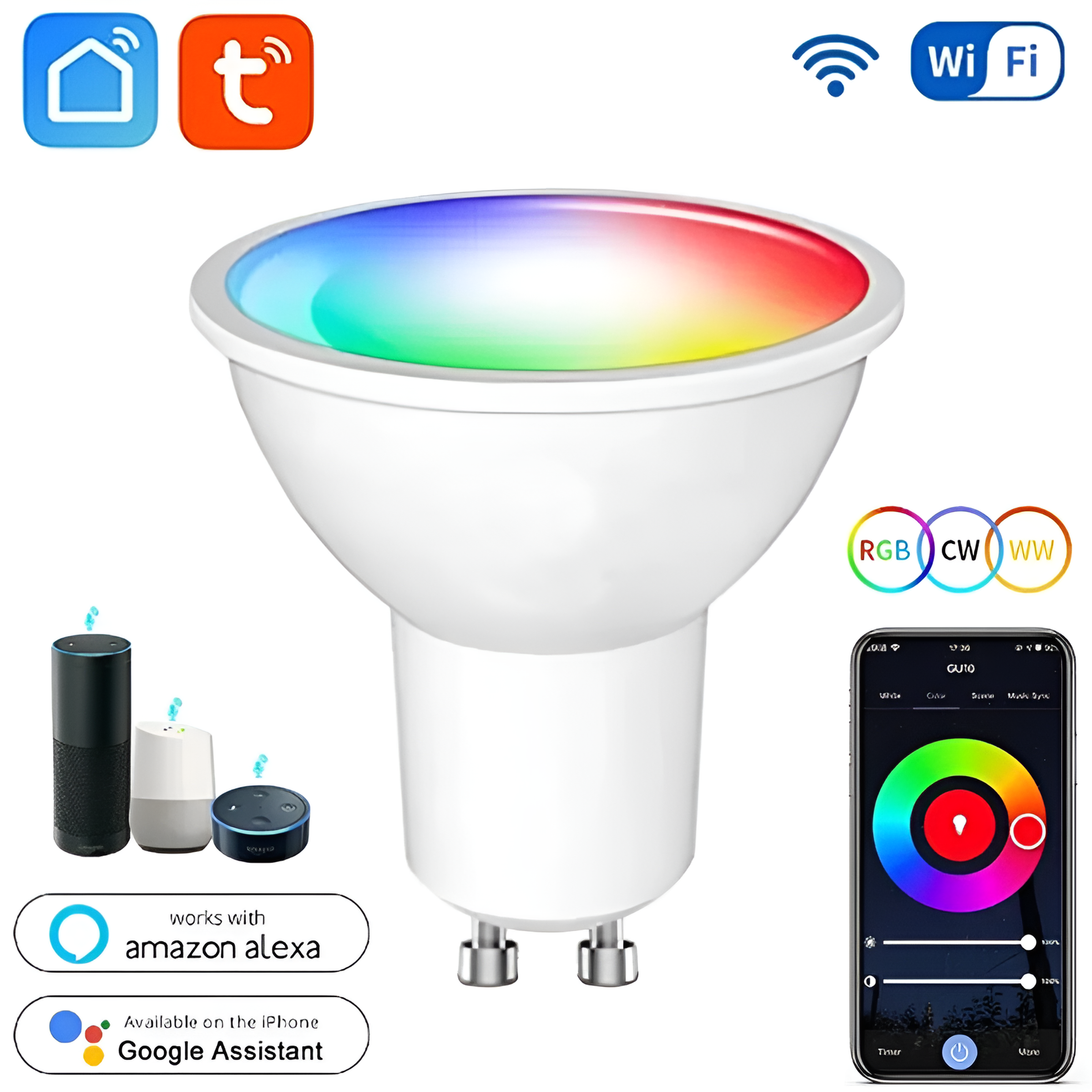 Gopeta GU10, TUYA Smart WiFi Bulb RGB+CW (2700–6500K) – WiFi & Bluetooth Dual Mode