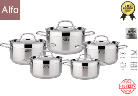 Alfa Premium 10-Piece 18/10 Stainless Steel Cookware Set , Turkey