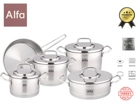 Alfa Premium 9-Piece 18/10 Stainless Steel Cookware Set – HM400, Turkey