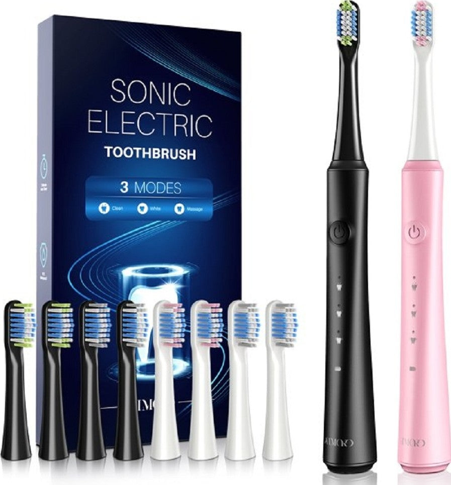ATMOKO Sonic Duo Electric Toothbrush, Rechargeable with 40000VPM, Includes 8 Brush Heads-HP42A, Black&pink