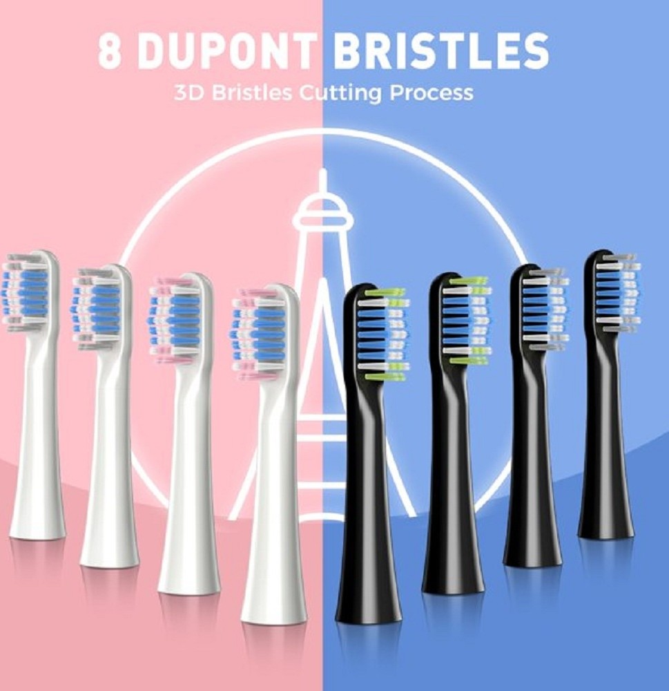 ATMOKO Sonic Duo Electric Toothbrush, Rechargeable with 40000VPM, Includes 8 Brush Heads-HP42A, Black&pink