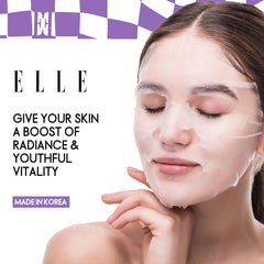 قناع سيروم ELLE لتعزيز الشباب - قناع مضاد للشيخوخة، مرطب، مفتح ومشد للوجه - غني بالببتيدات وحمض الهيالورونيك والنياسيناميد لبشرة شابة - عبوة من 4 قطع