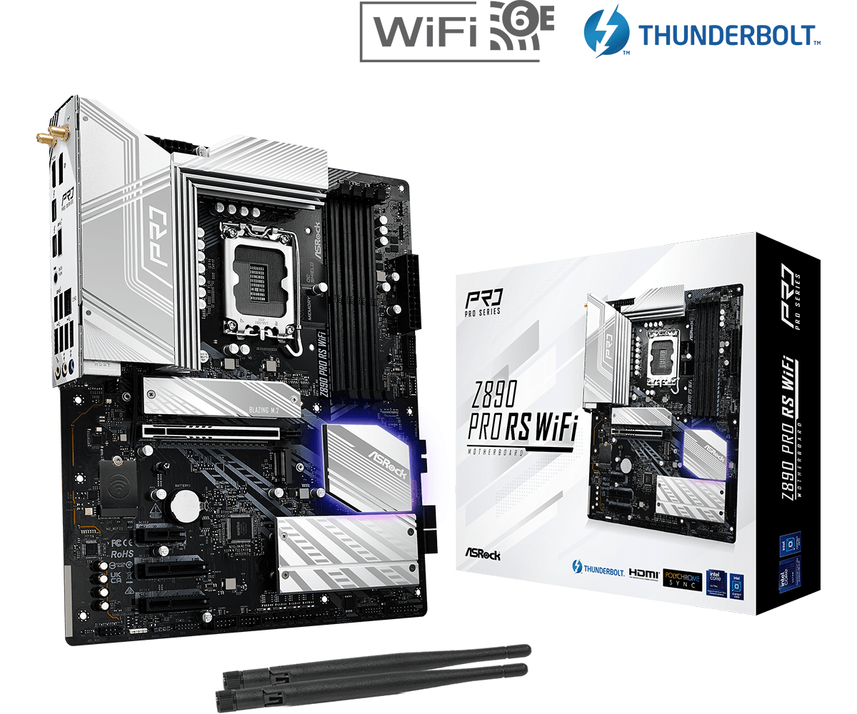 ASRock Z890 Pro RS WiFi - Intel LGA1851 ATX Motherboard, DDR5, WiFi 6E, PCIe 5.0
