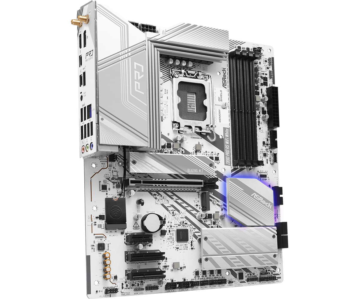 أس روك Z890 Pro RS WiFi وايت - لوحة أم Intel LGA1851 ATX، DDR5، WiFi 6E، Thunderbolt 4