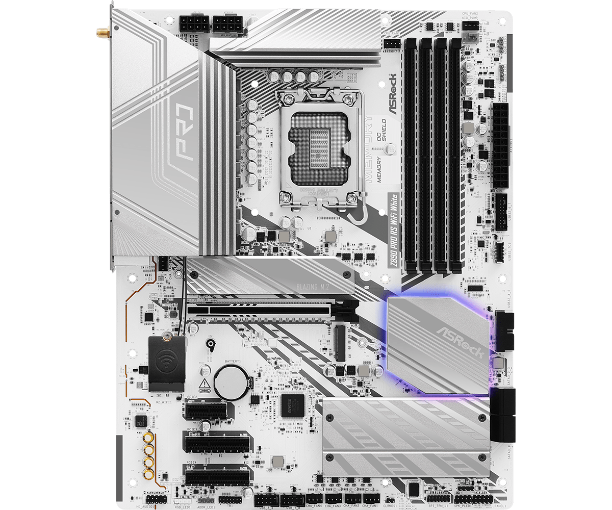 أس روك Z890 Pro RS WiFi وايت - لوحة أم Intel LGA1851 ATX، DDR5، WiFi 6E، Thunderbolt 4