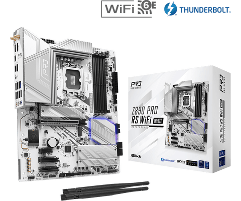 أس روك Z890 Pro RS WiFi وايت - لوحة أم Intel LGA1851 ATX، DDR5، WiFi 6E، Thunderbolt 4