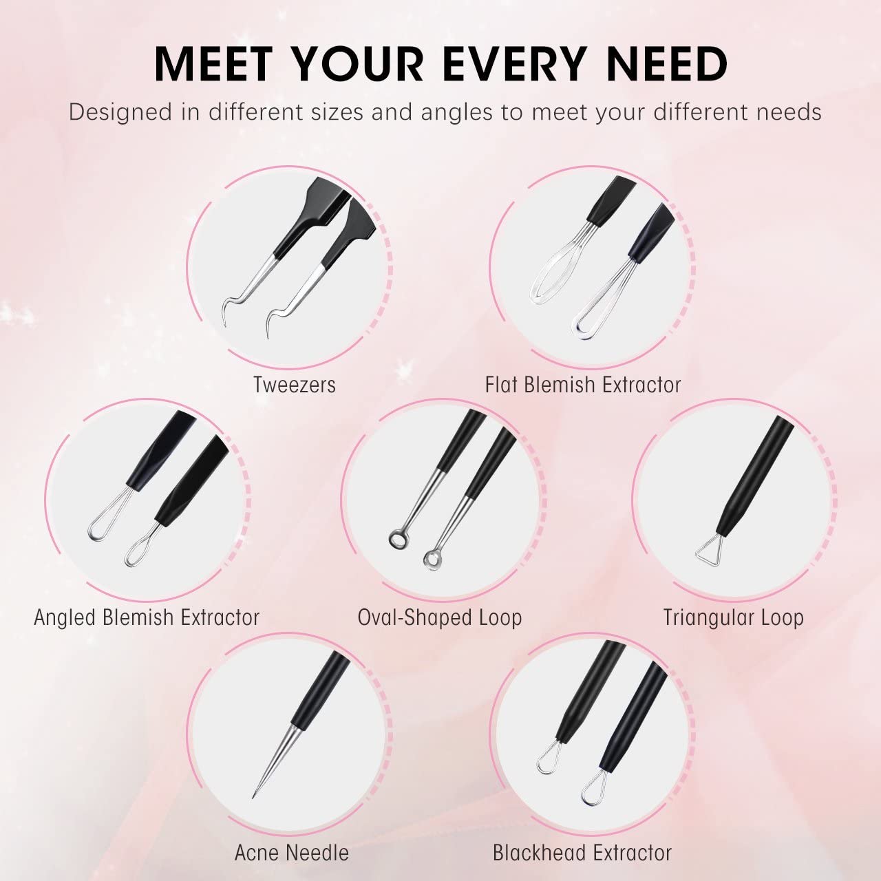 ATMOKO ELLESYE 6-Piece Blackhead Remover Tool Kit – Stainless Steel Pimple Popper Set