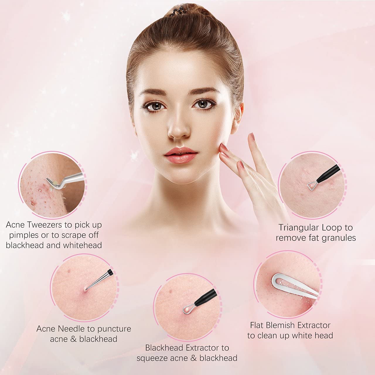 ATMOKO ELLESYE 6-Piece Blackhead Remover Tool Kit – Stainless Steel Pimple Popper Set