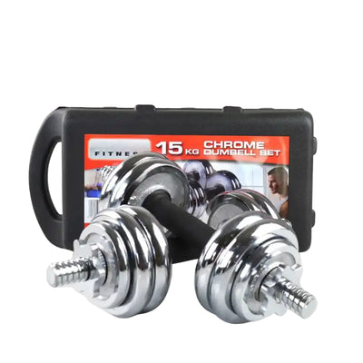 15KG Adjustable Chrome Dumbbell Weight Set with Carrying Case