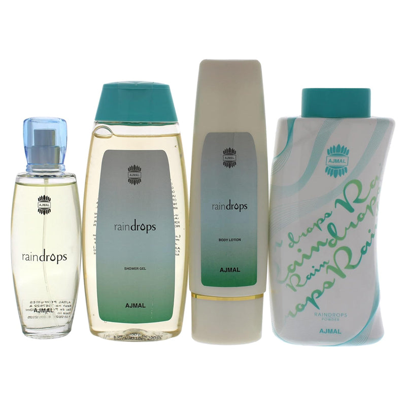 Ajmal Raindrops 4 Pcs Set For Her - EDP 50 ml, Body Lotion 100 ml, Shower Gel 200 ml, Body Powder 100 ml