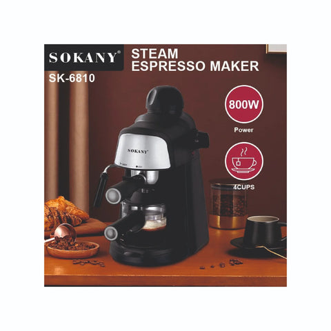 SOKANY Steam Espresso Maker Coffee Machine 800W with Safety Valve (Model SK-6810)