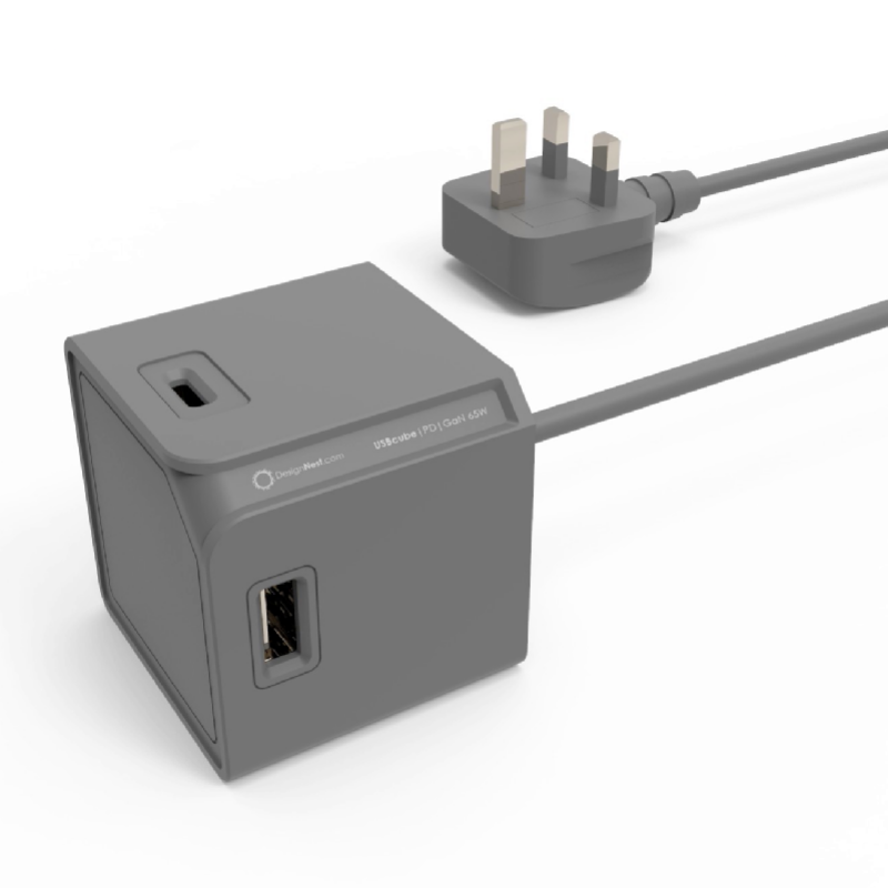 Allocacoc USB Cube Extended PD GaN 65W Charger - UK, Grey