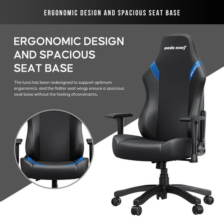 AndaSeat Luna series Gaming Chair Large - Black/Blue-كرسي الألعاب AndaSeat Luna Series كبير - أسود/أزرق