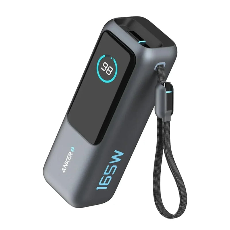 أنكر باور بانك للابتوب بسعة 25,000mAh وقدرة 165 واط، مع كابلات مدمجة قابلة للسحب – أسود