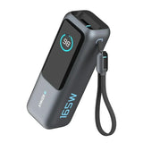 أنكر باور بانك للابتوب بسعة 25,000mAh وقدرة 165 واط، مع كابلات مدمجة قابلة للسحب – أسود