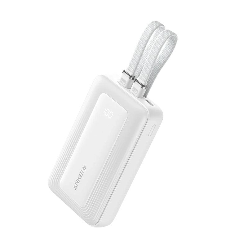 Anker Zolo Power Bank (10K, 35W, Built-In Dual USB-C Cables) - White