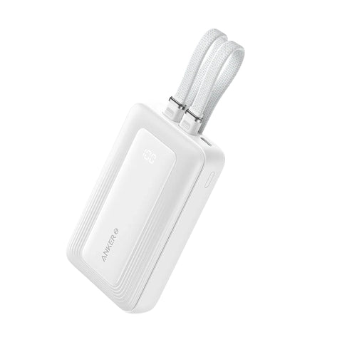 Anker Zolo Power Bank (10K, 35W, Built-In Dual USB-C Cables) - White