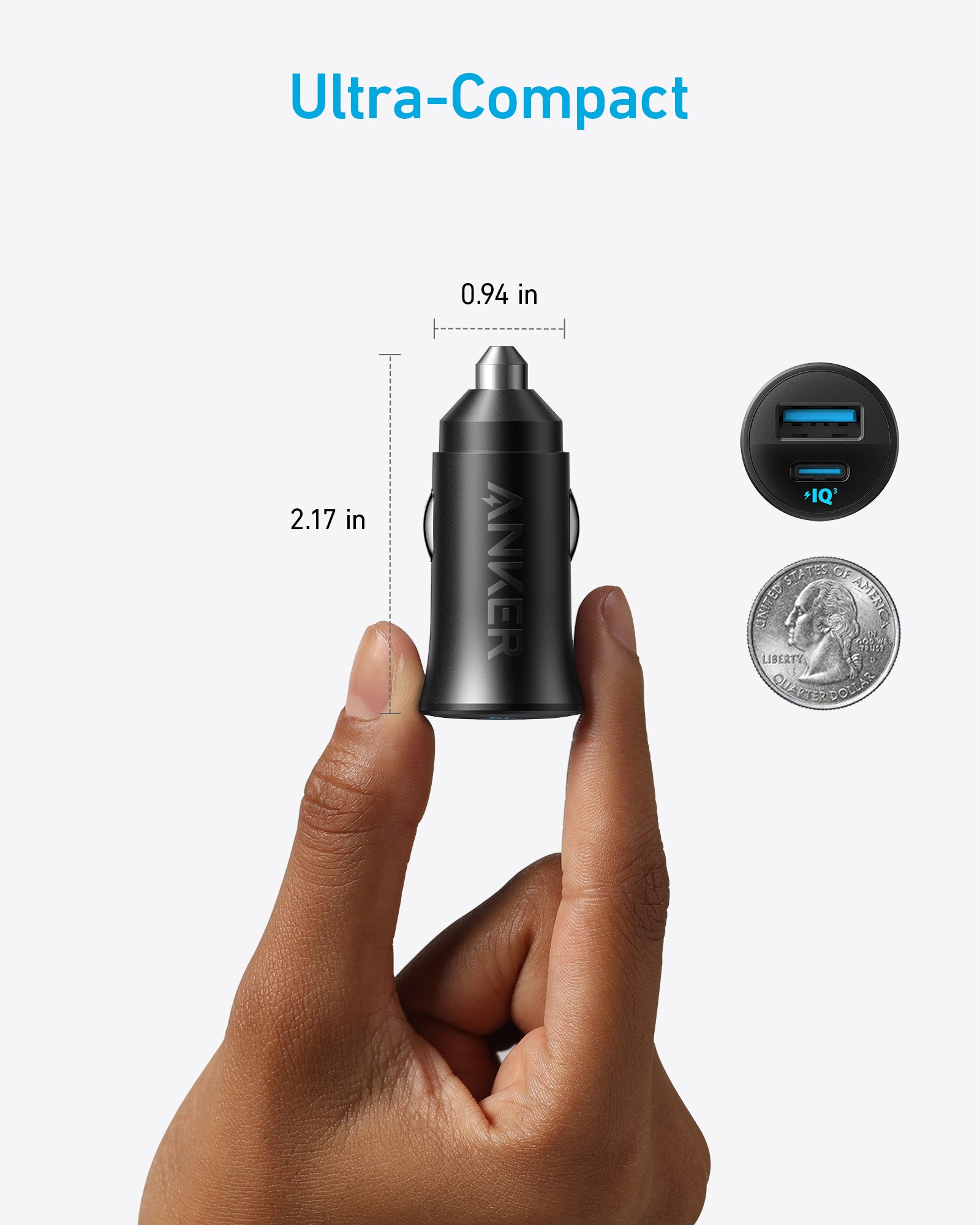 Anker PowerDrive 30W Car Charger – Dual Port (USB-C & USB-A) - Black