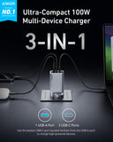 Anker Prime 100W GaN Charger – 3-Port (2x USB-C, 1x USB-A), Silver