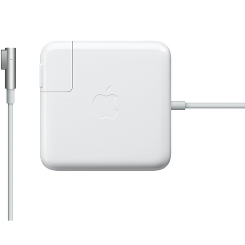 White Apple power adapter on a white background