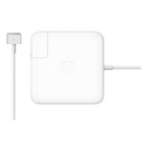 White Apple laptop power adapter on a white background