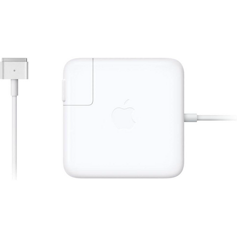 White Apple power adapter on a white background