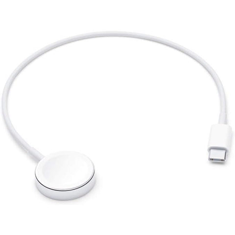 White cable with a round connector and USB-C plug on a white background