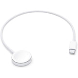 White cable with a round connector and USB-C plug on a white background