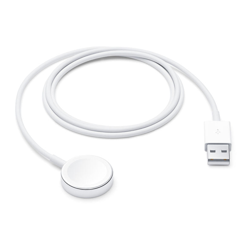 White USB cable with a round connector on a white background